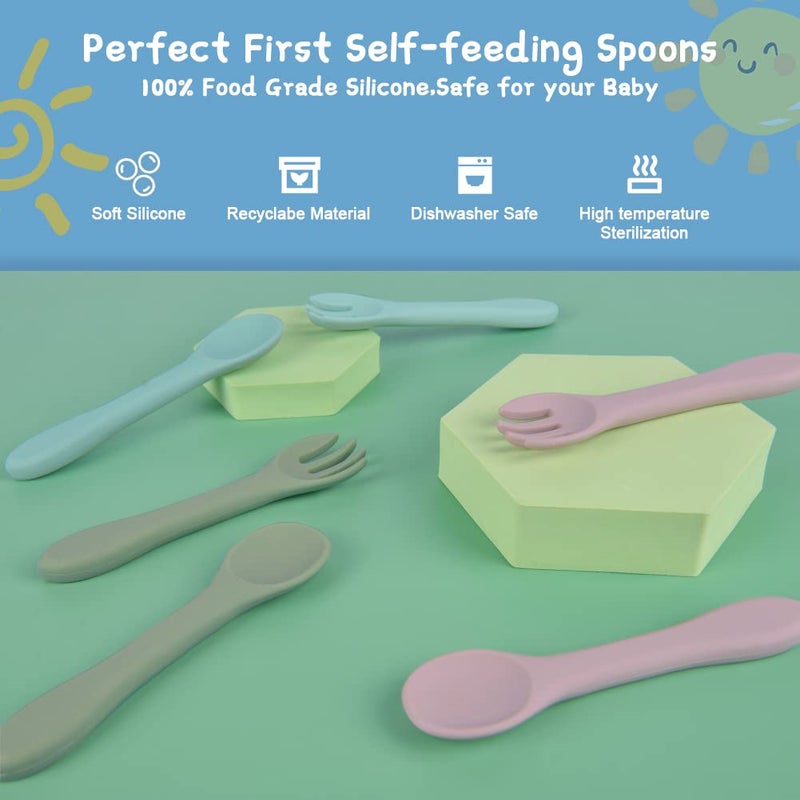 Vicloon Silicone Baby Fork and Spoon Set, 6PCS Baby Led Weaning Utensils, First Stage Feeding Set, Dishwasher Safe - Image 3